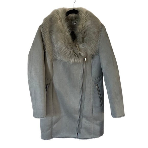 NWT Calvin Klein Asymmetrical Faux Shearling Grey LG (US 12-14) - Picture 3 of 12